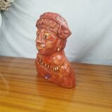 African Woman Bust In Clay, Vintage Modern Figurative Art
