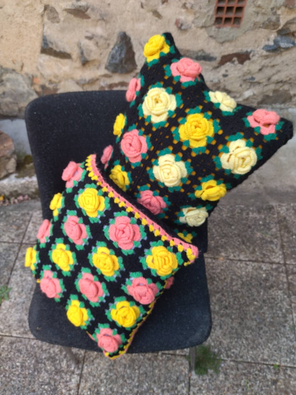 Set of vintage crochet cushions