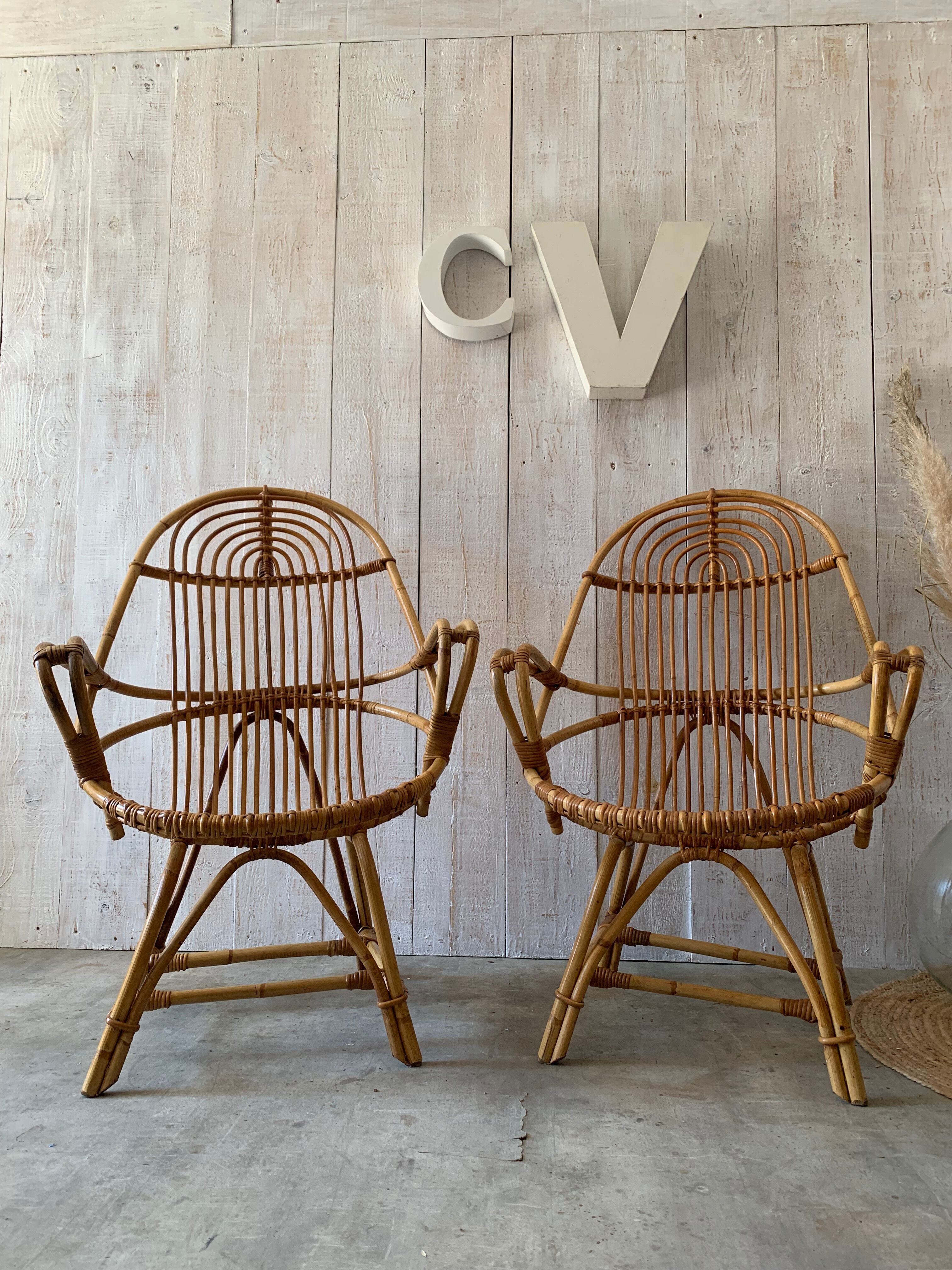 Pair of rattan armchairs