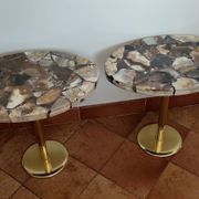 Lot de 2 guéridons en pierre d'aragonite – Pièces uniques de Madagascar