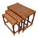 Boho Chic Style Bamboo and Wicker Nesting Tables