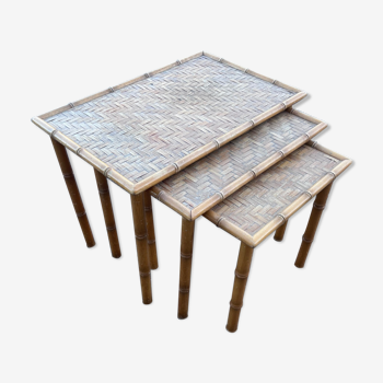 Table gigognes en osier et bambou