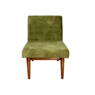 Vintage lounge chair in green olive velvet, 1970s