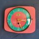 Vintage formica clock silent wall pendulum "FFR Morbier red green"