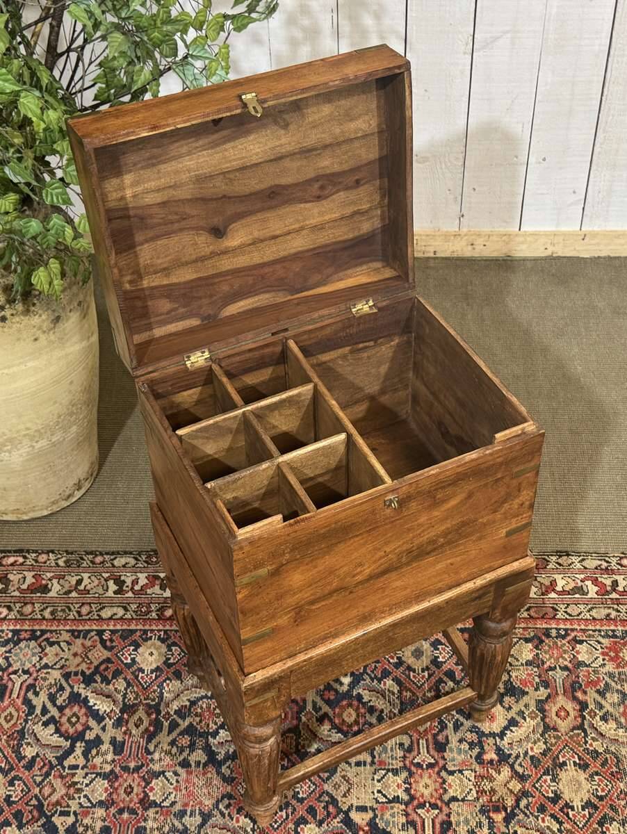 Teak bottle cabinet on legs in marine style