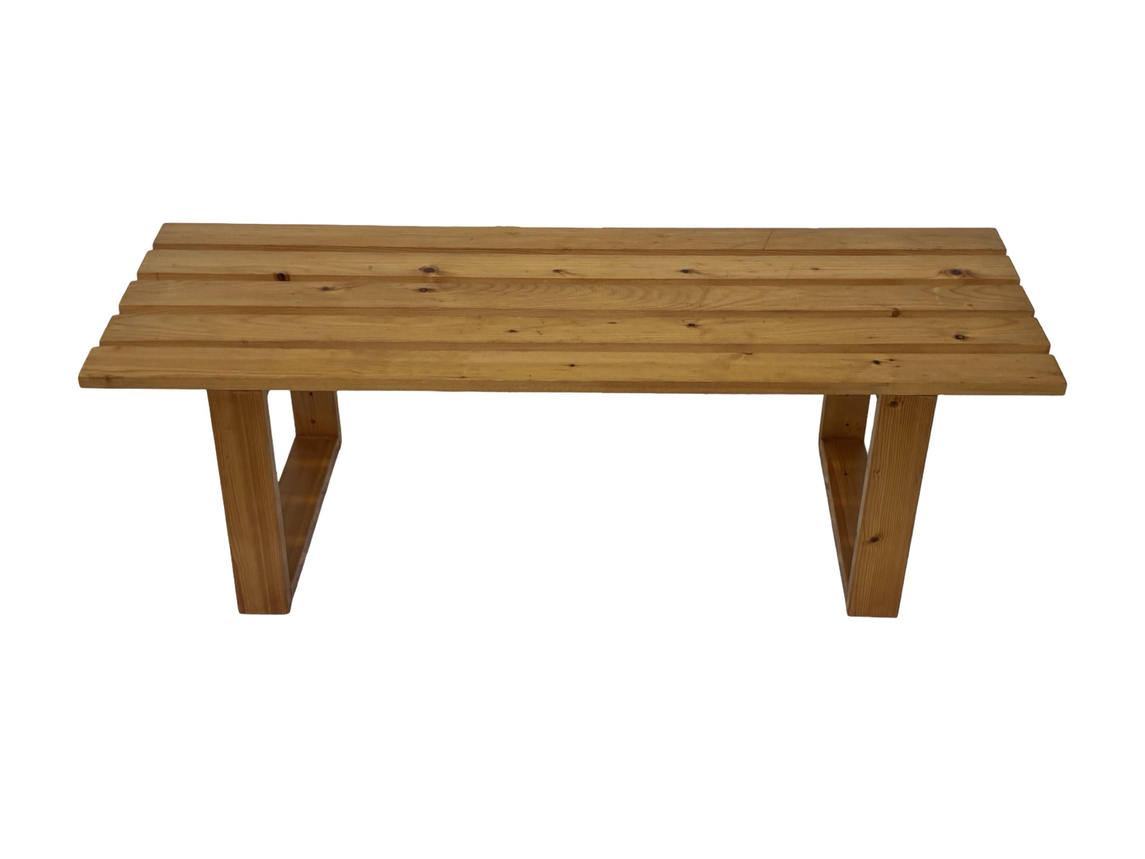 Vintage Scandinavian modern pinewood slatted bench from the 1960's