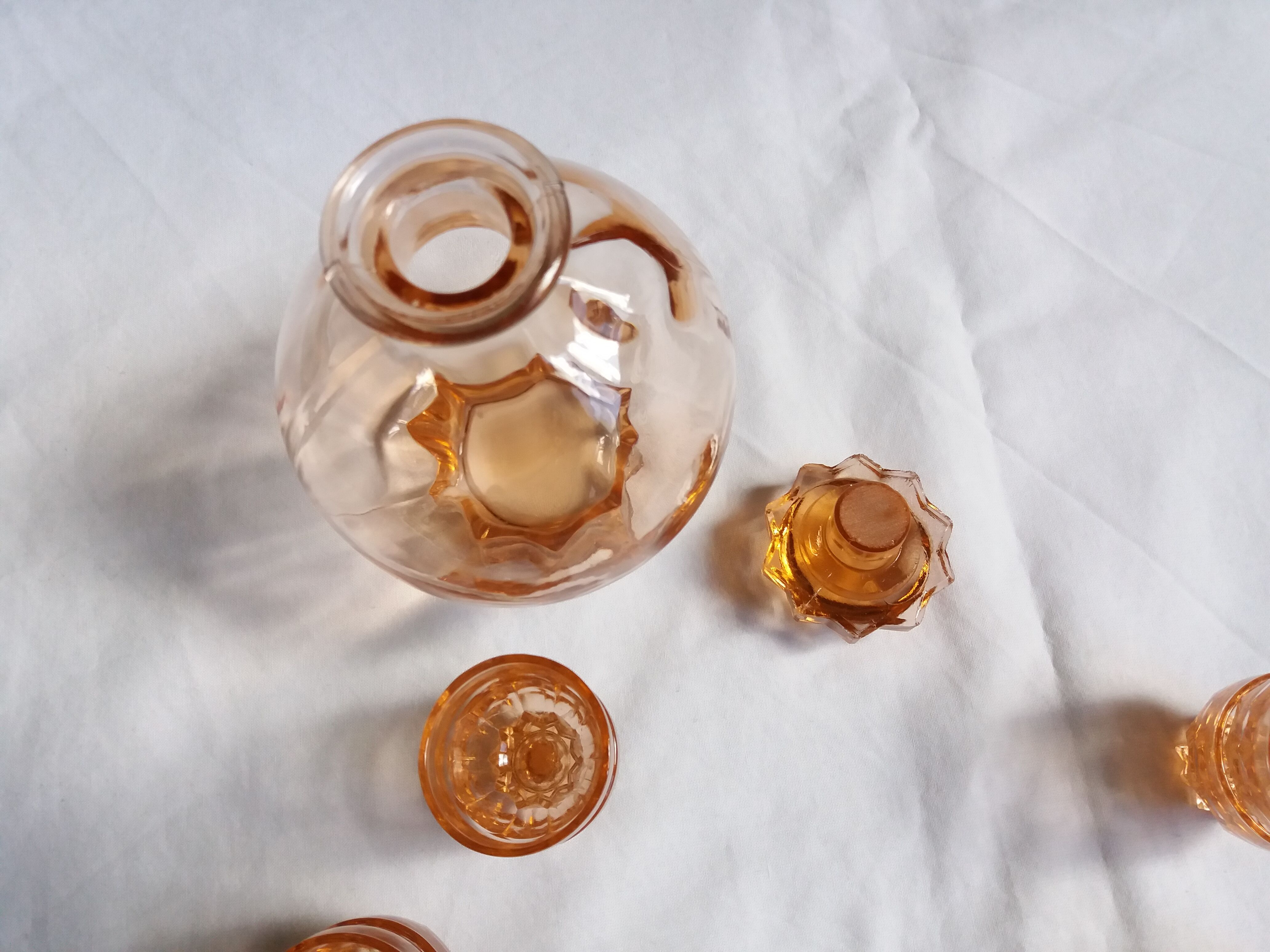 Rosaline carafe liqueur service and 12 glasses salmon pink