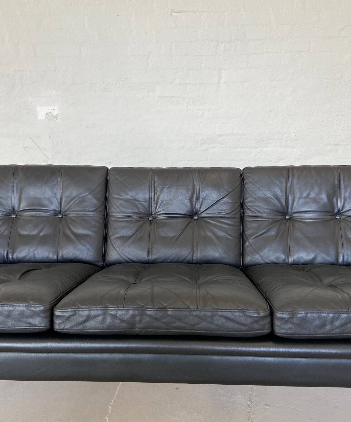 Vintage Danish retro Svend Skipper 3 person sofa in black leather 1960s