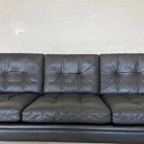 Vintage Danish retro Svend Skipper 3 person sofa in black leather 1960s