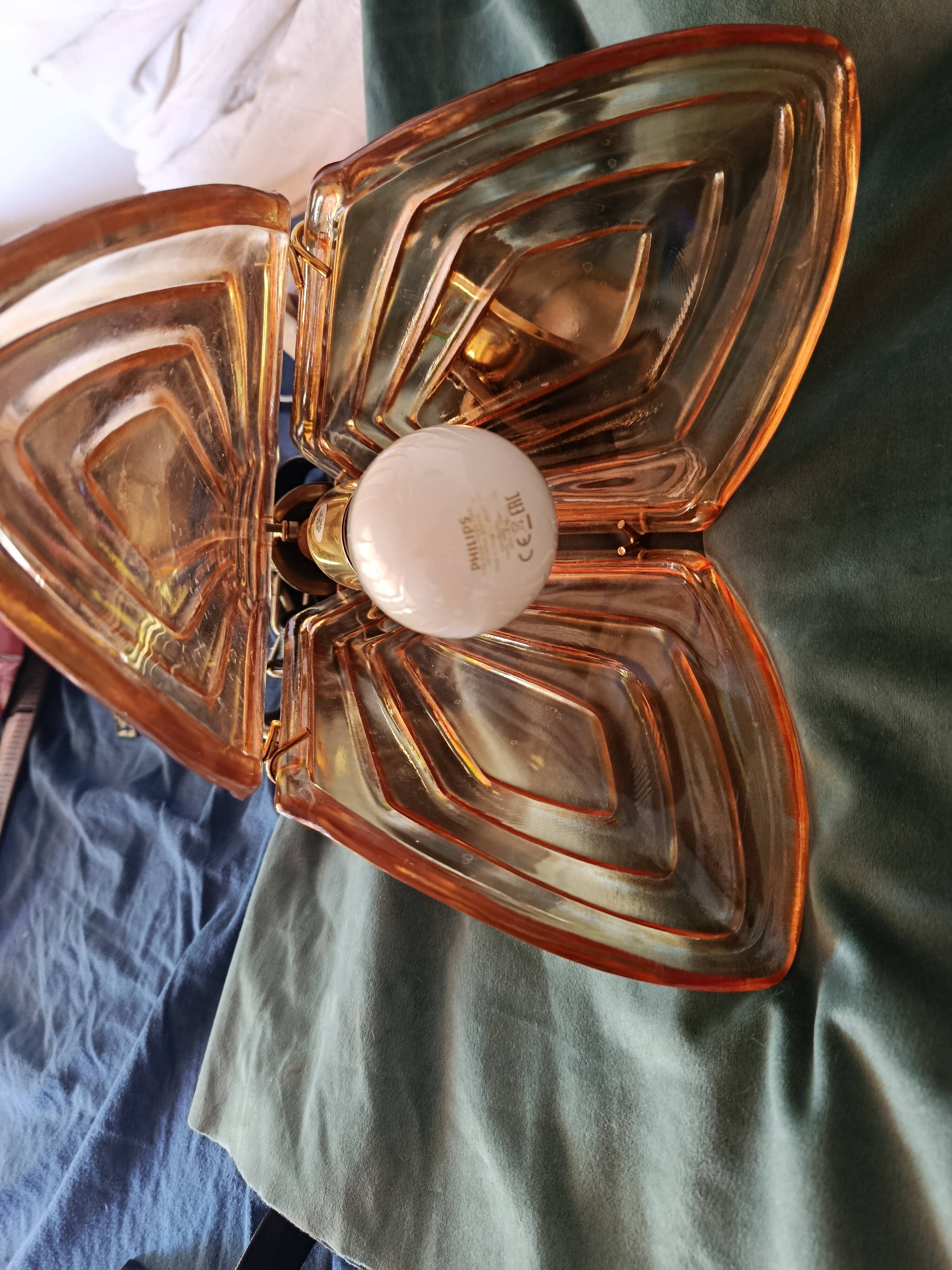 Vintage suspension in amber glass and brass