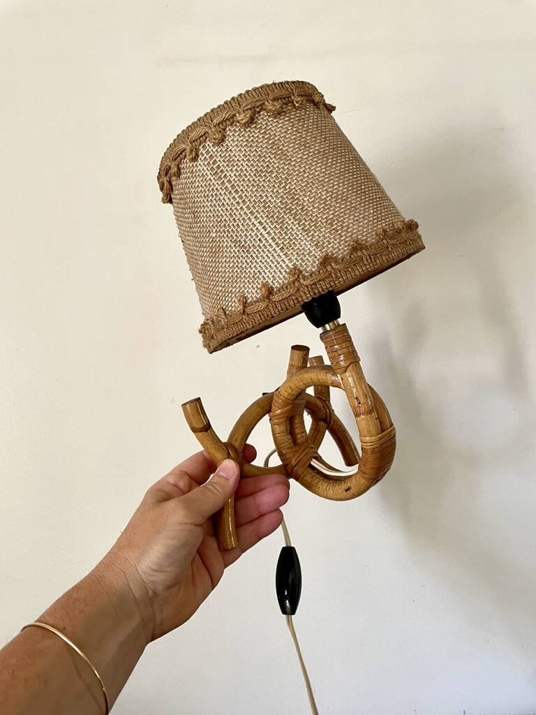 Rattan wall light by Louis Sognot 1960