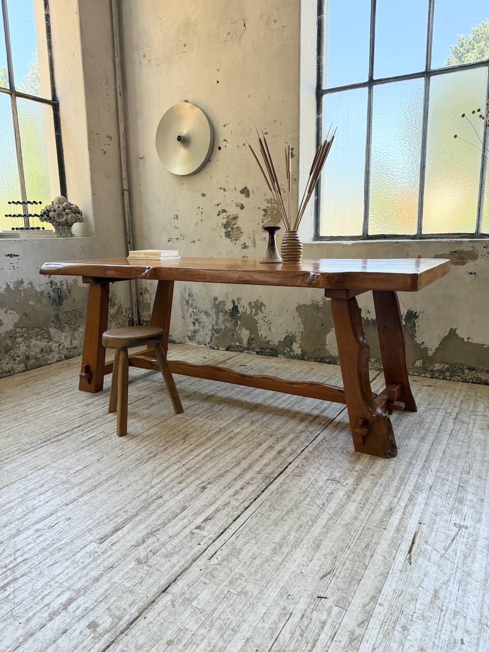Aranjou farmhouse table in blond elm, 1950s