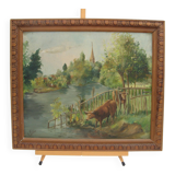 Oil on canvas, cows in the meadow, Maurice Godin