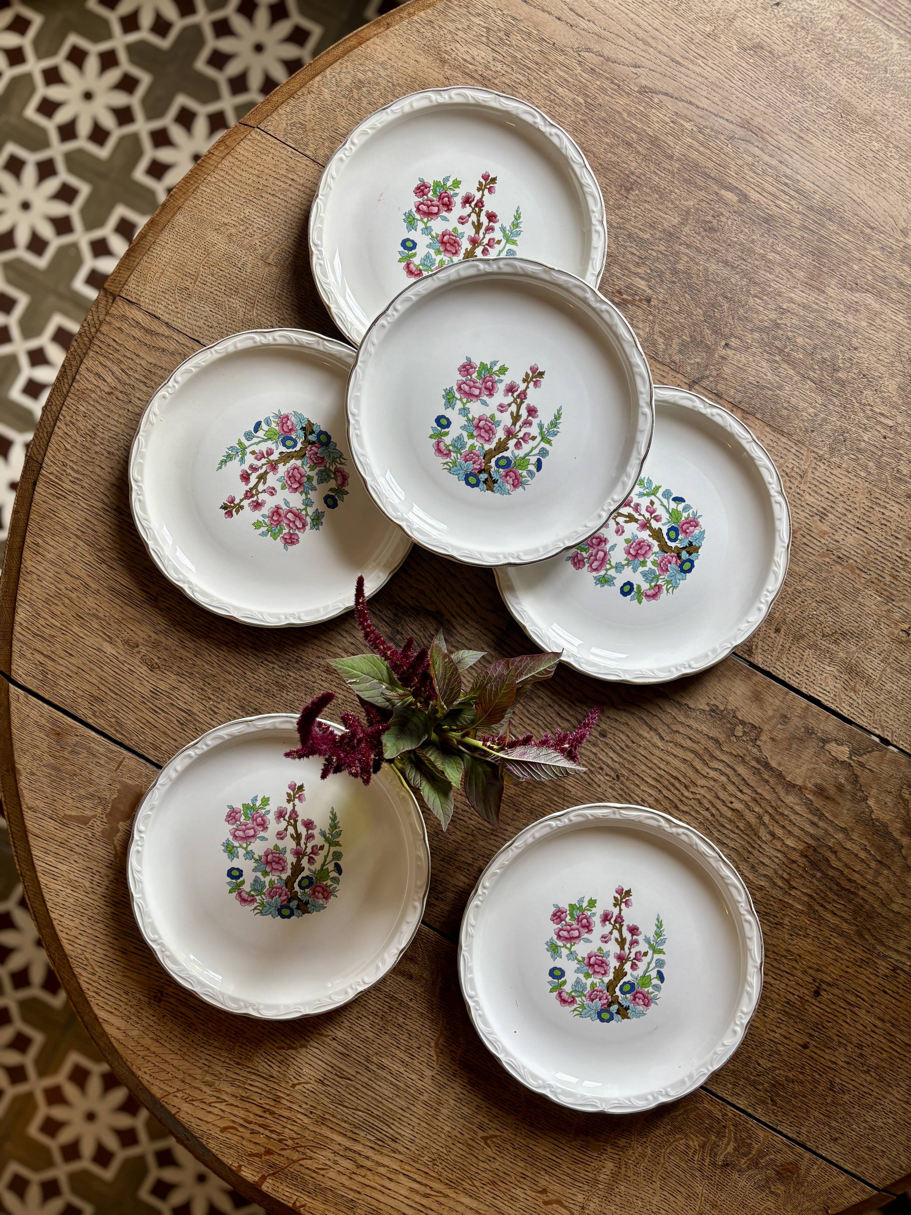 Set of 6 vintage deep plates, "Indian Tree" pattern by Digoin.