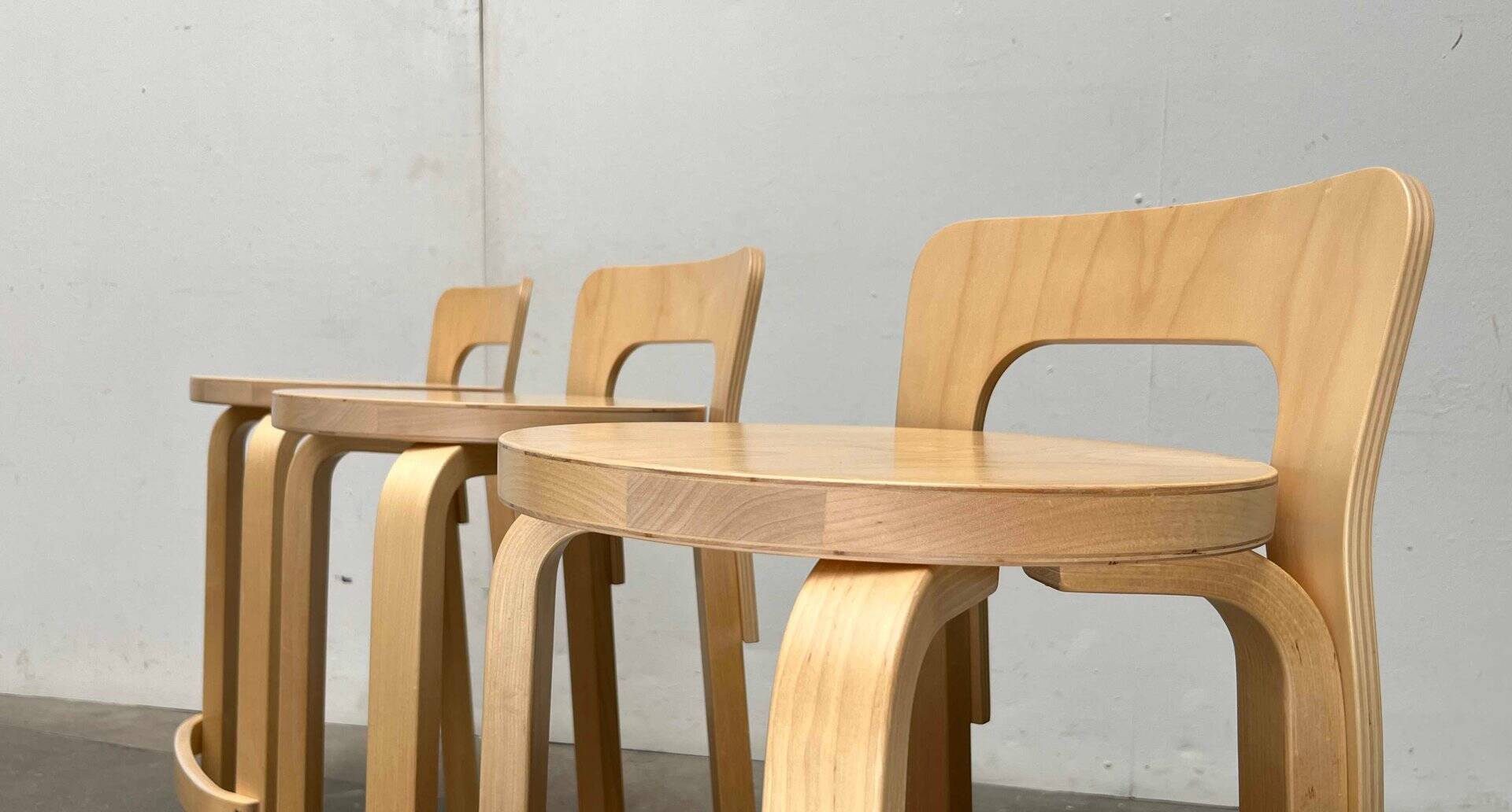 Mid-Century Modern High Stools K65 by Alvar Aalto for Artek, Finland, 2017, Set of 3