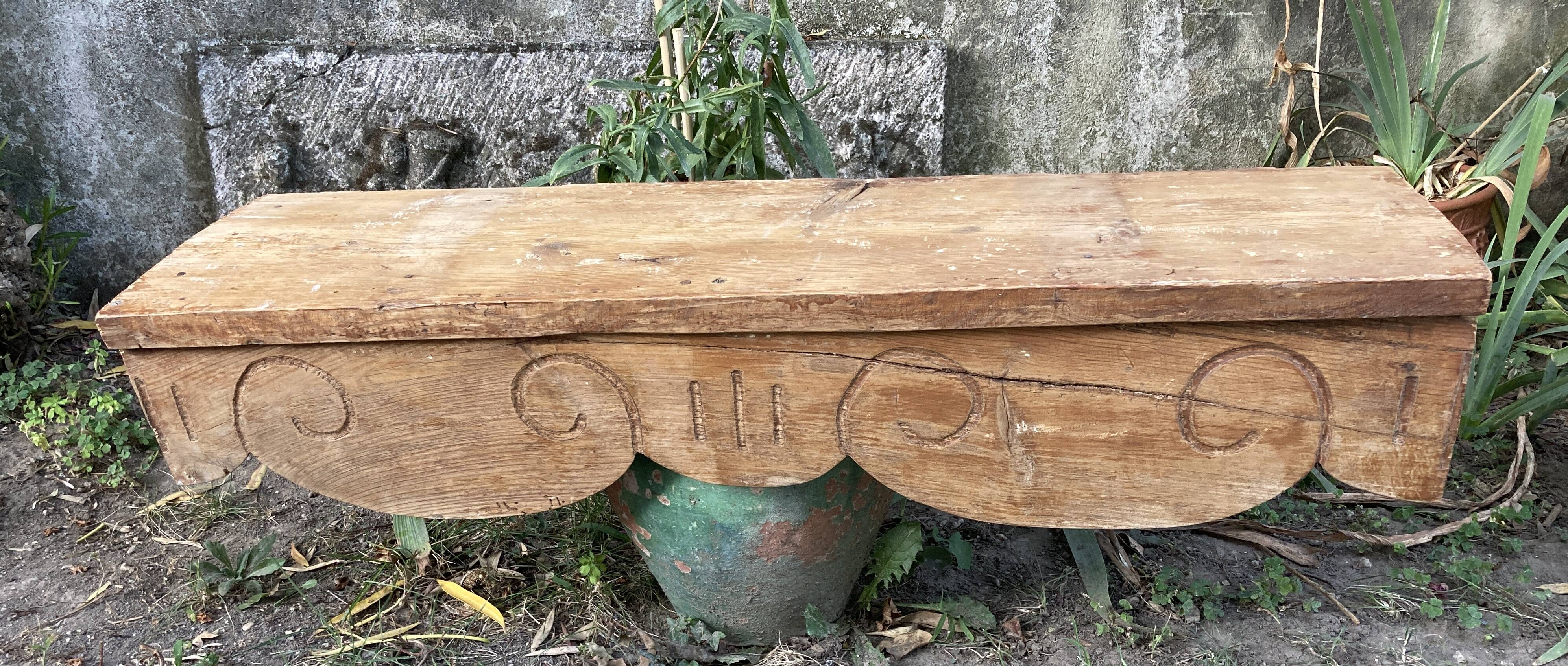 Antique shelf carved wood - raw oak - L 102 x D 28