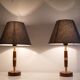 Paire de lampes vintage en teck et laiton