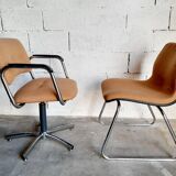 Fauteuil et chaise de bureau vintage Steelcase Strafor en métal chromé années 70