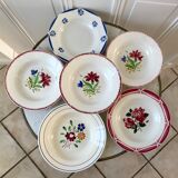 Set of 6 mismatched hollow plates Digoin Sarreguemines and Lunéville 40s