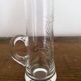 5 vintage shot, liqueur, digestive glasses, with transparent glass handle engraved with a rose