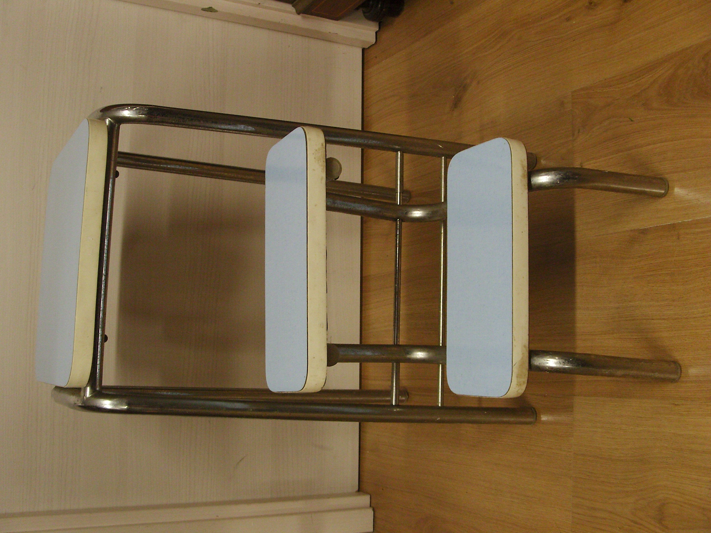 Stepladder stool in sky blue formica Vintage