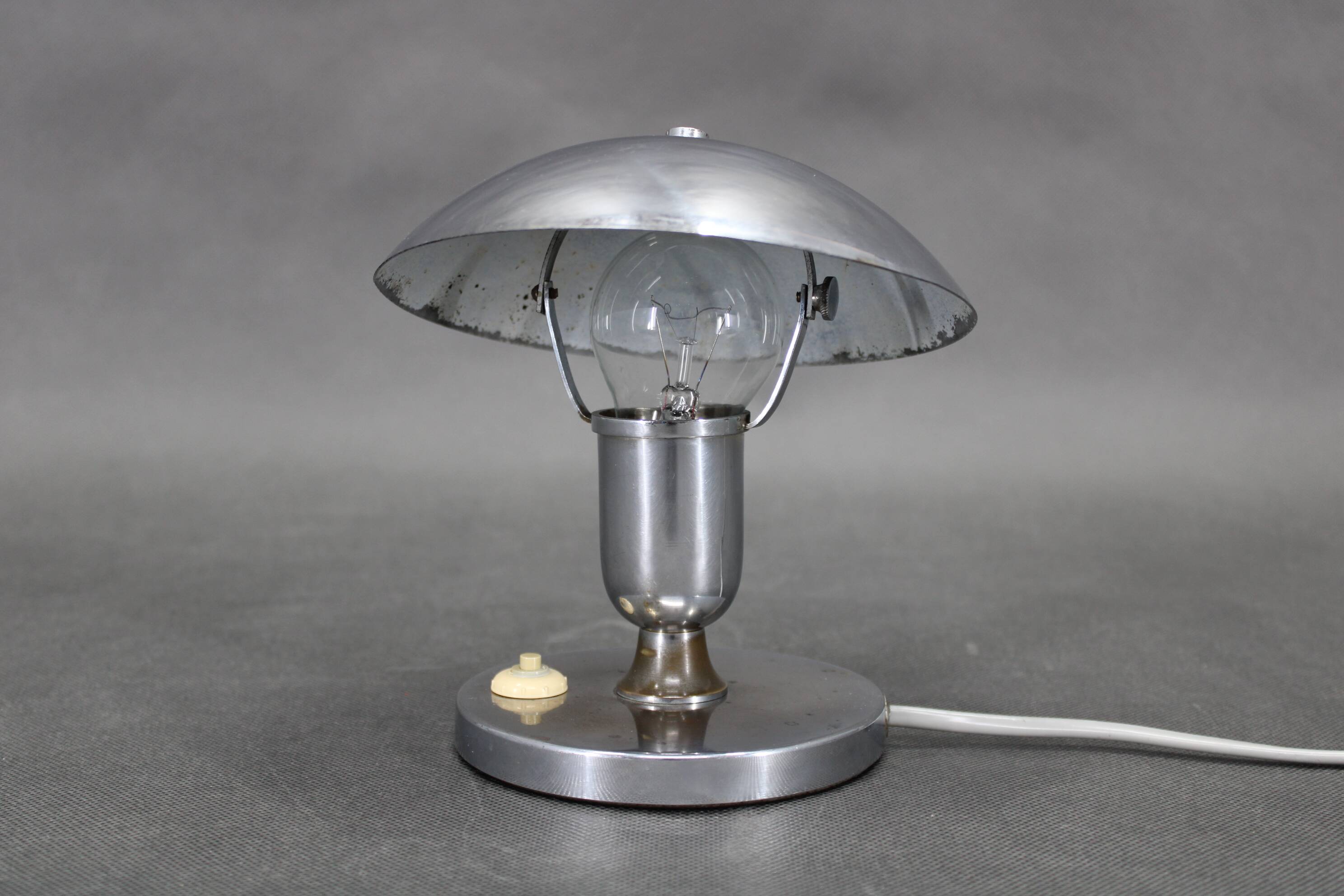 1930s Bauhaus Nickel Table Lamp, Czechoslovakia