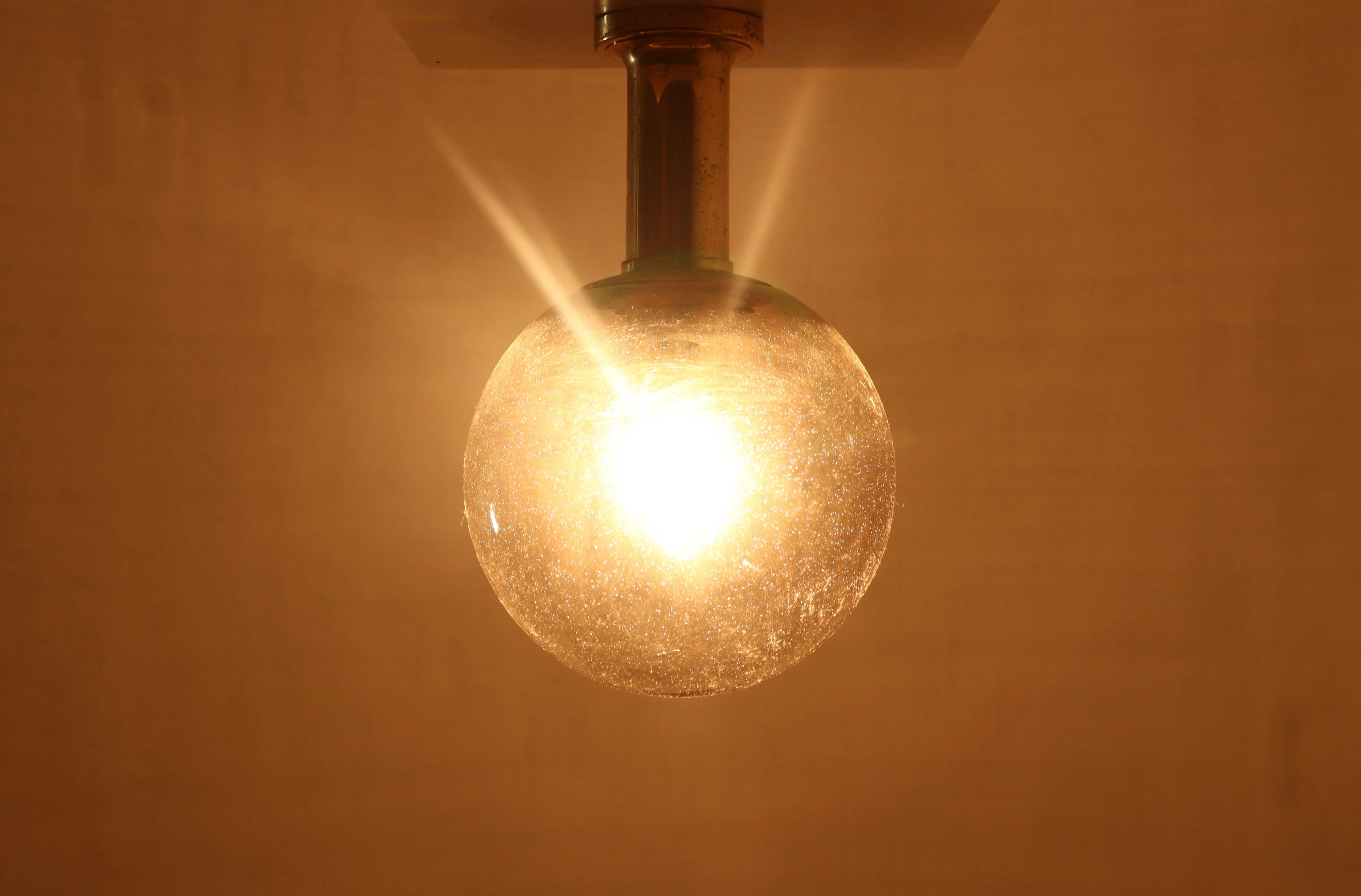 Textured Glass Ceiling Lamp by Glashütte Limburg Germany 1970s