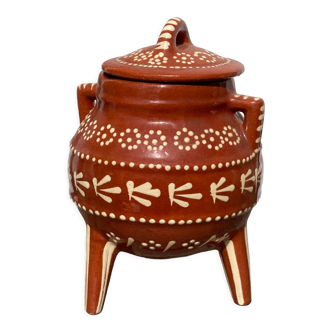 Sugar or candy box in vintage ceramic ethnic artisan tripod