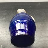 Former pitcher carafe art de blue moulded glass - vintage metal anse