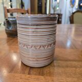 Cylindrical stoneware pot, glazed, turned, ribbed, signed – Artisan potter