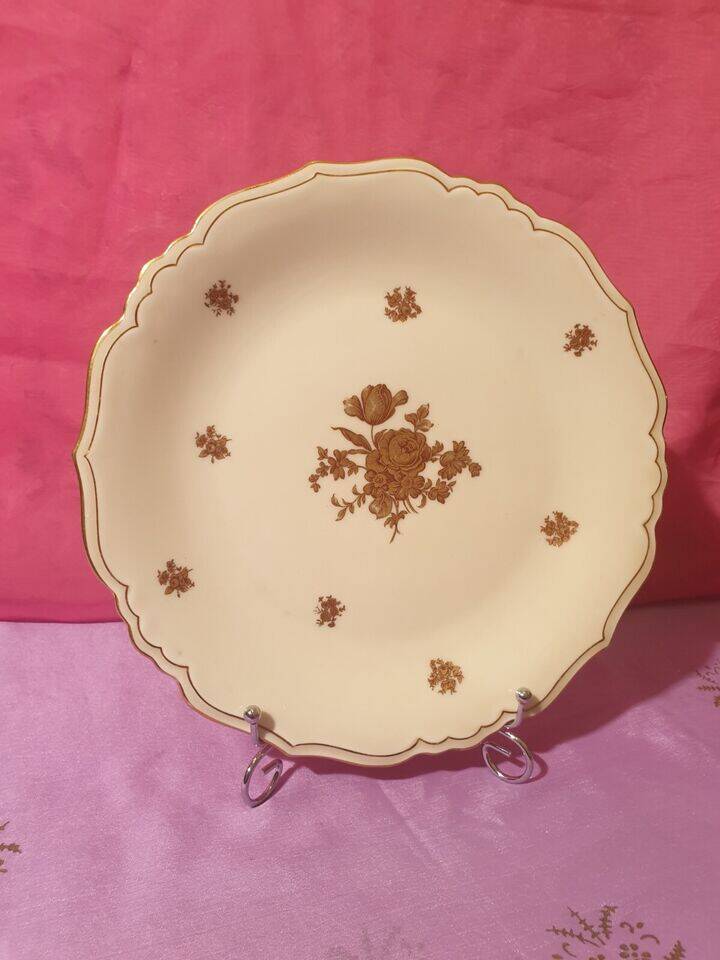 6 dinner plates pretty golden floral decoration Limoges Lucien Michelaud