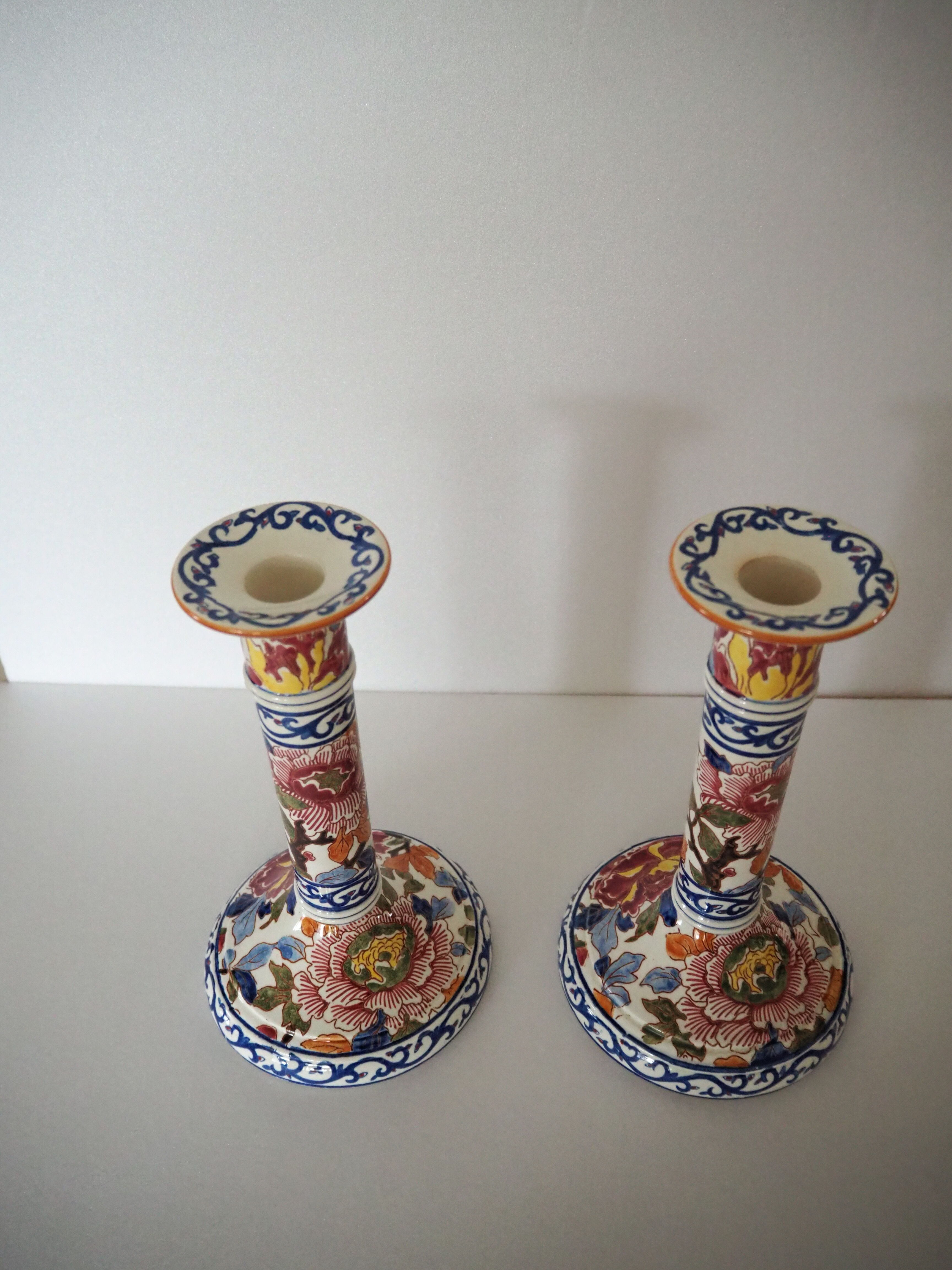 Pair of Gien earthenware chandeliers