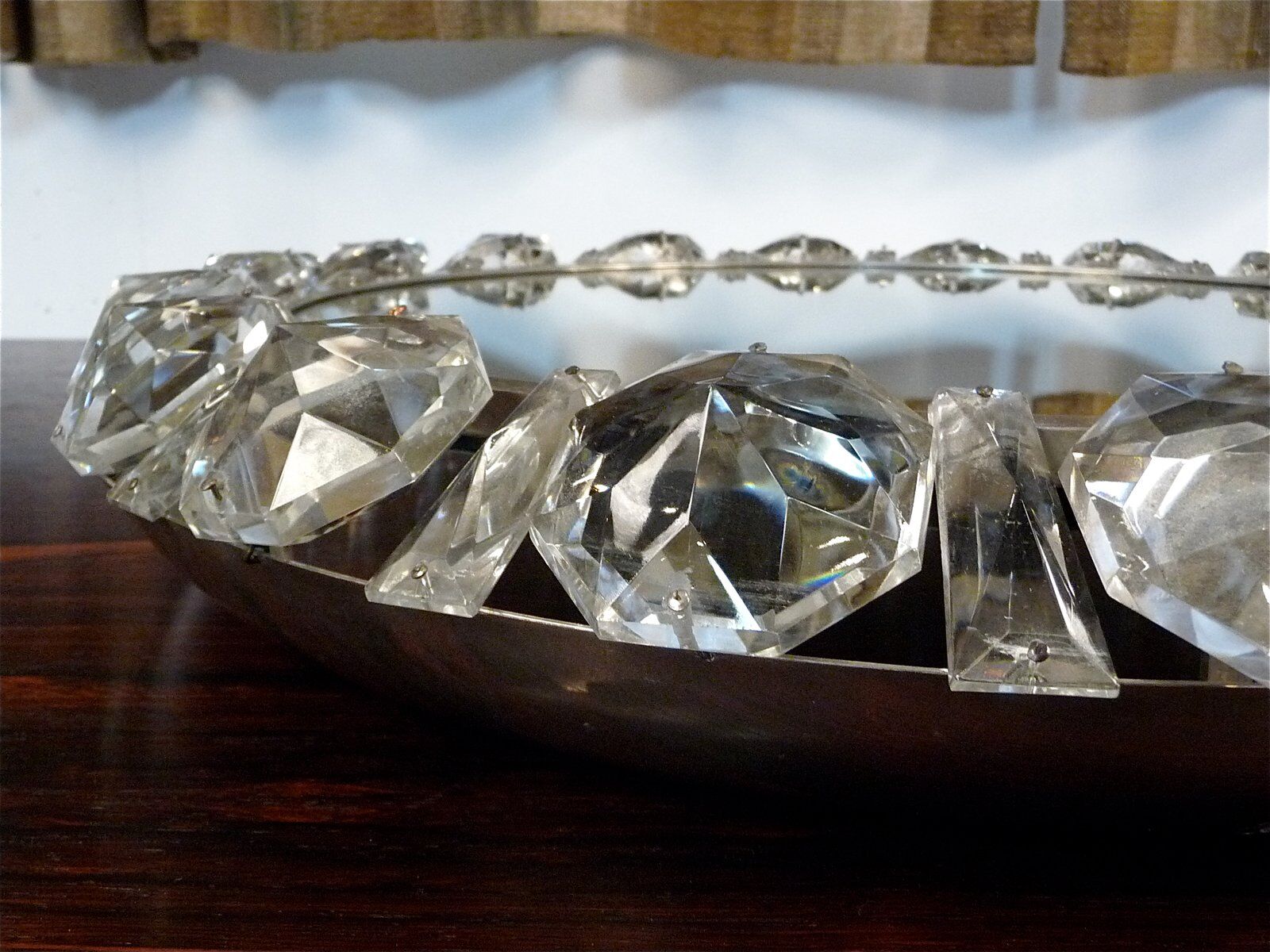 Illuminated round crystal glass mirror from Palwa, West-Germany 1950s