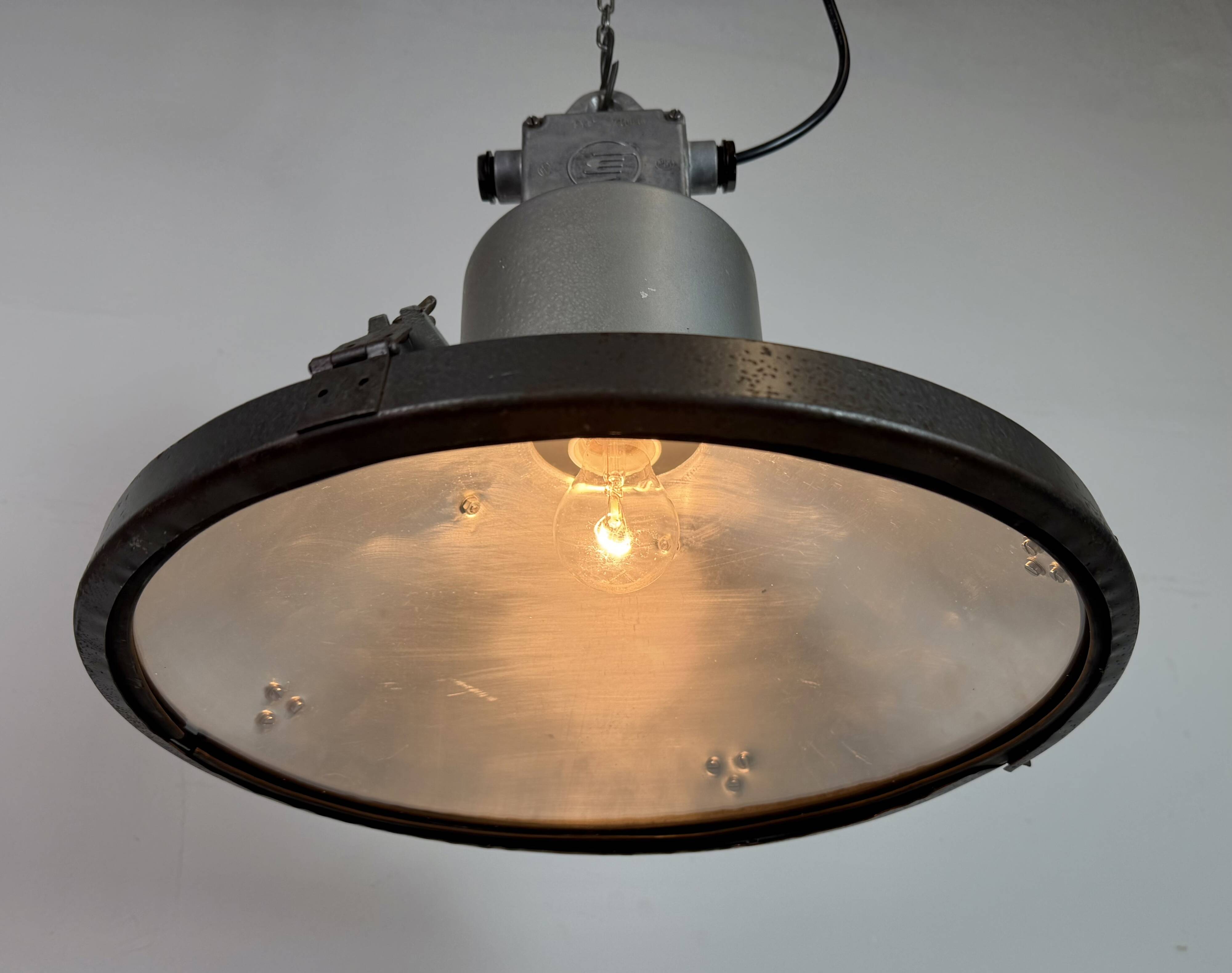 Industrial Grey Hammer Paint Pendant Lamp from Elektrosvit, 1960s