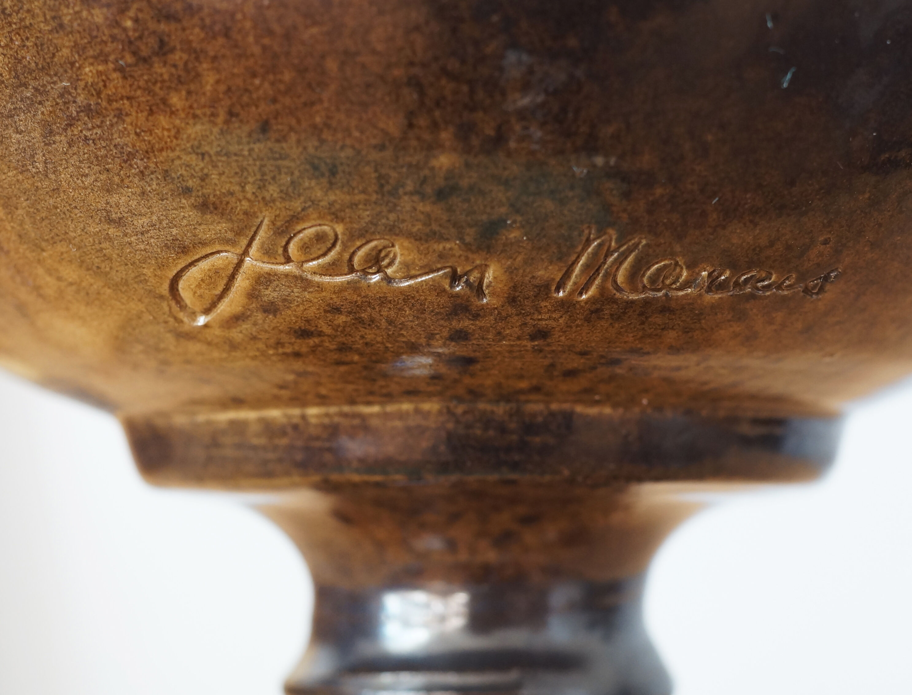 Brown cut on glazed ceramic pedestal signed Jean Marais, 70s