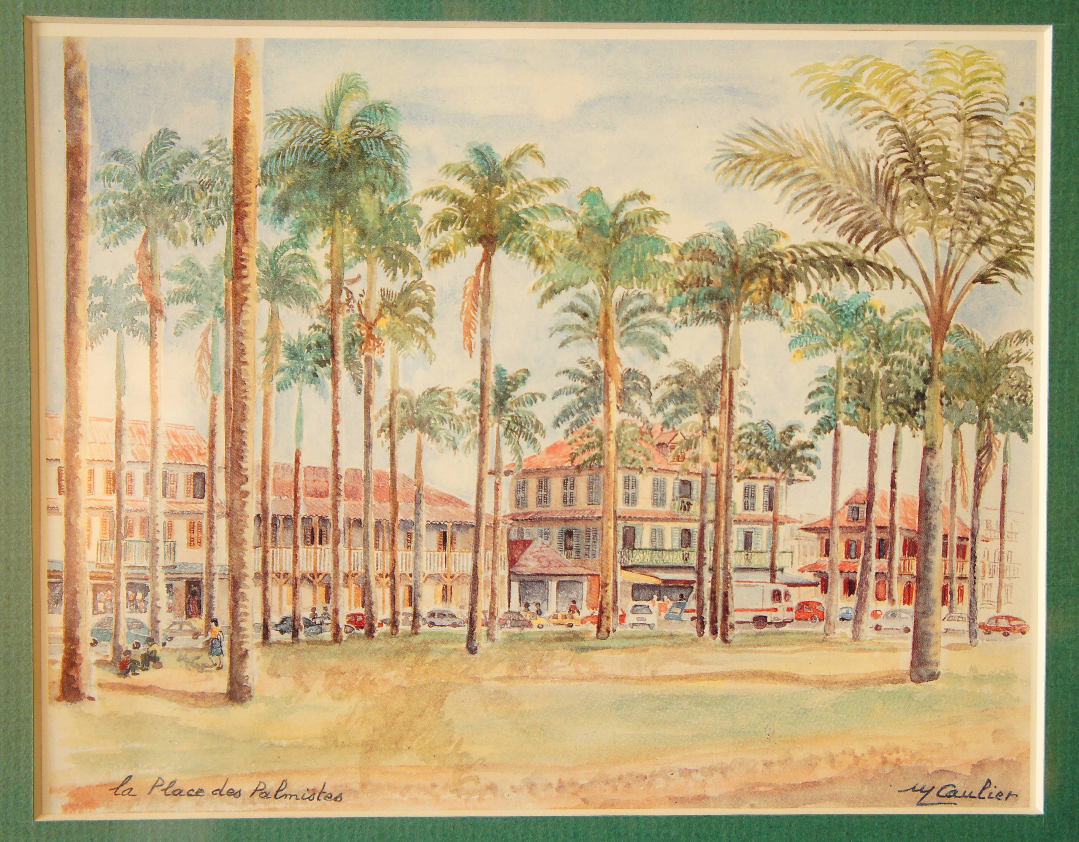 Set de 2 affiches encadrées "La plage des Palmistes" & "La conscience" Guyane 1980