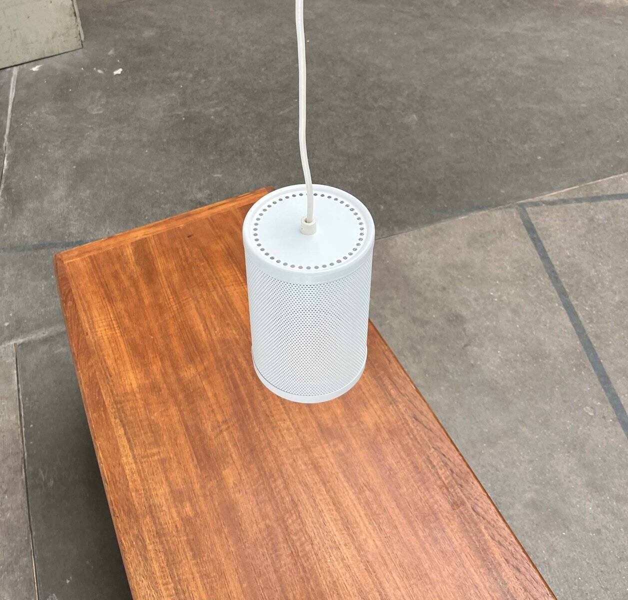 Minimalist perforated metal pendant lamp by Orno, Finland.