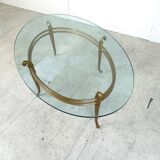 Vintage golden metal and oval glass coffee table, 1970s