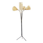 Vintage floor lamp from the 50s in metal and brass 4 flexible lights with tripod base
