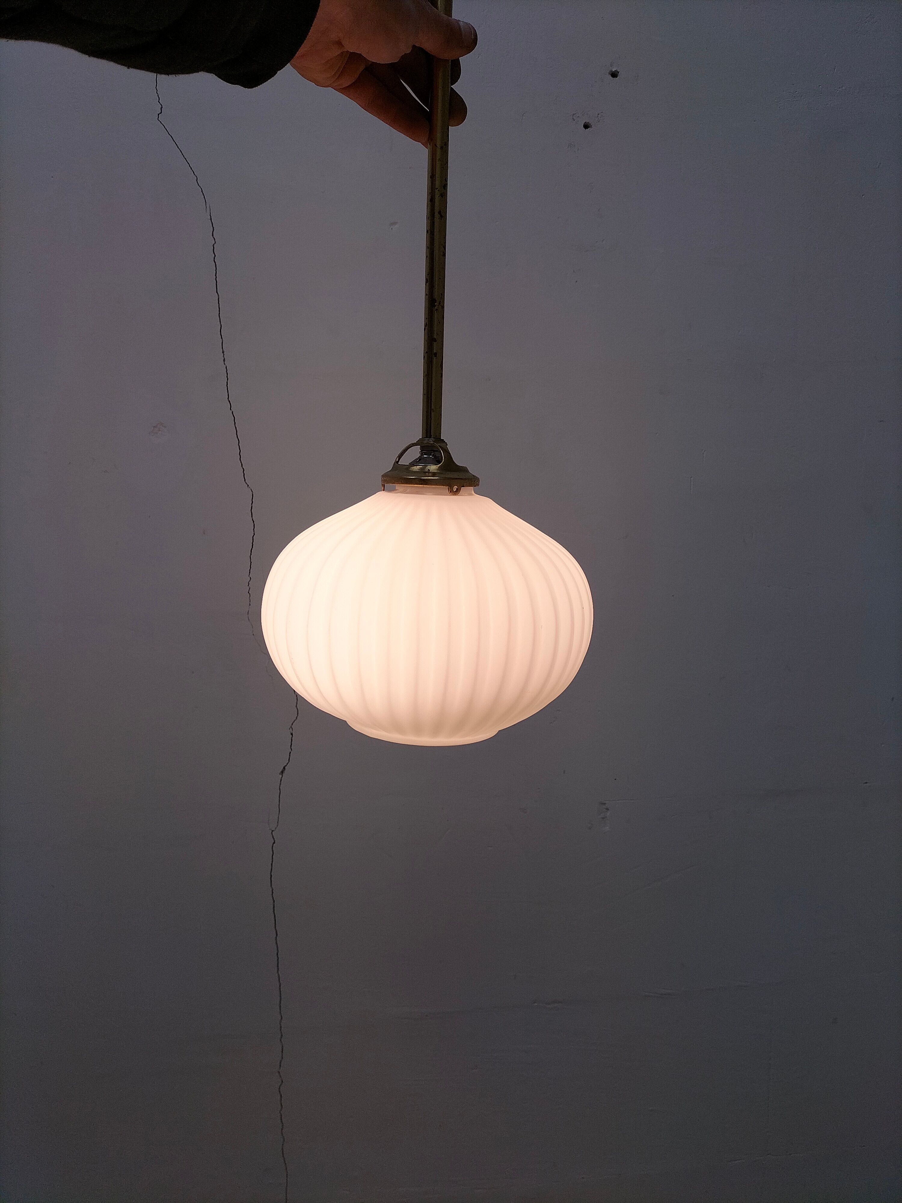 Pair brass and glass chandeliers