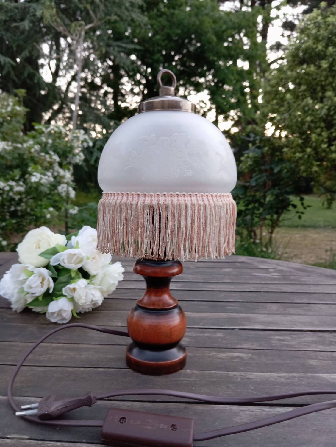 Lampe de chevet vintage romantique verre à franges