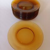 12 assiettes plates Vereco ambre