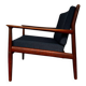 Fauteuil danois en teck et bouclette bleu