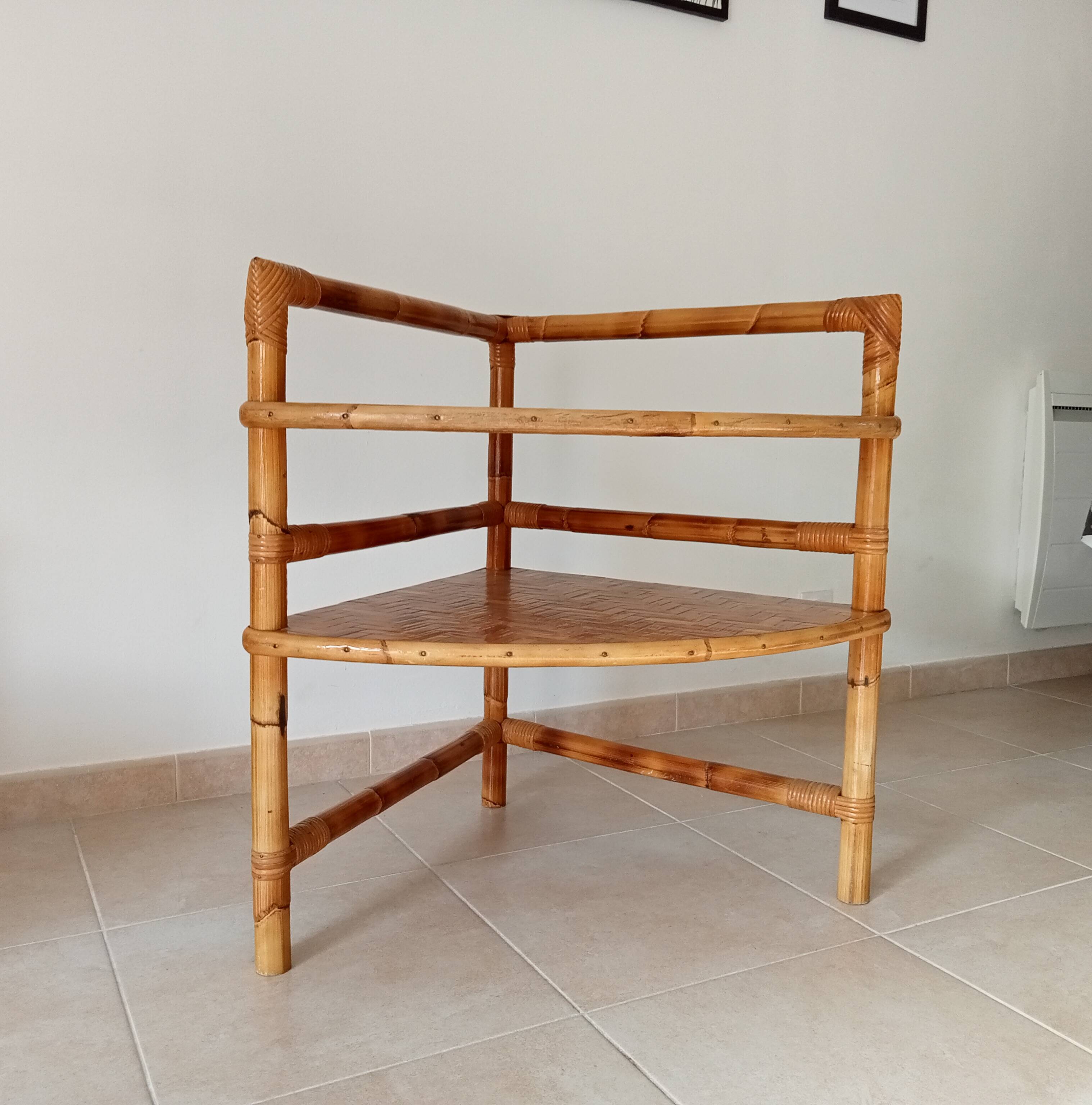Bamboo and rattan corner table by Adrien Audoux and Frida Minet 1950s