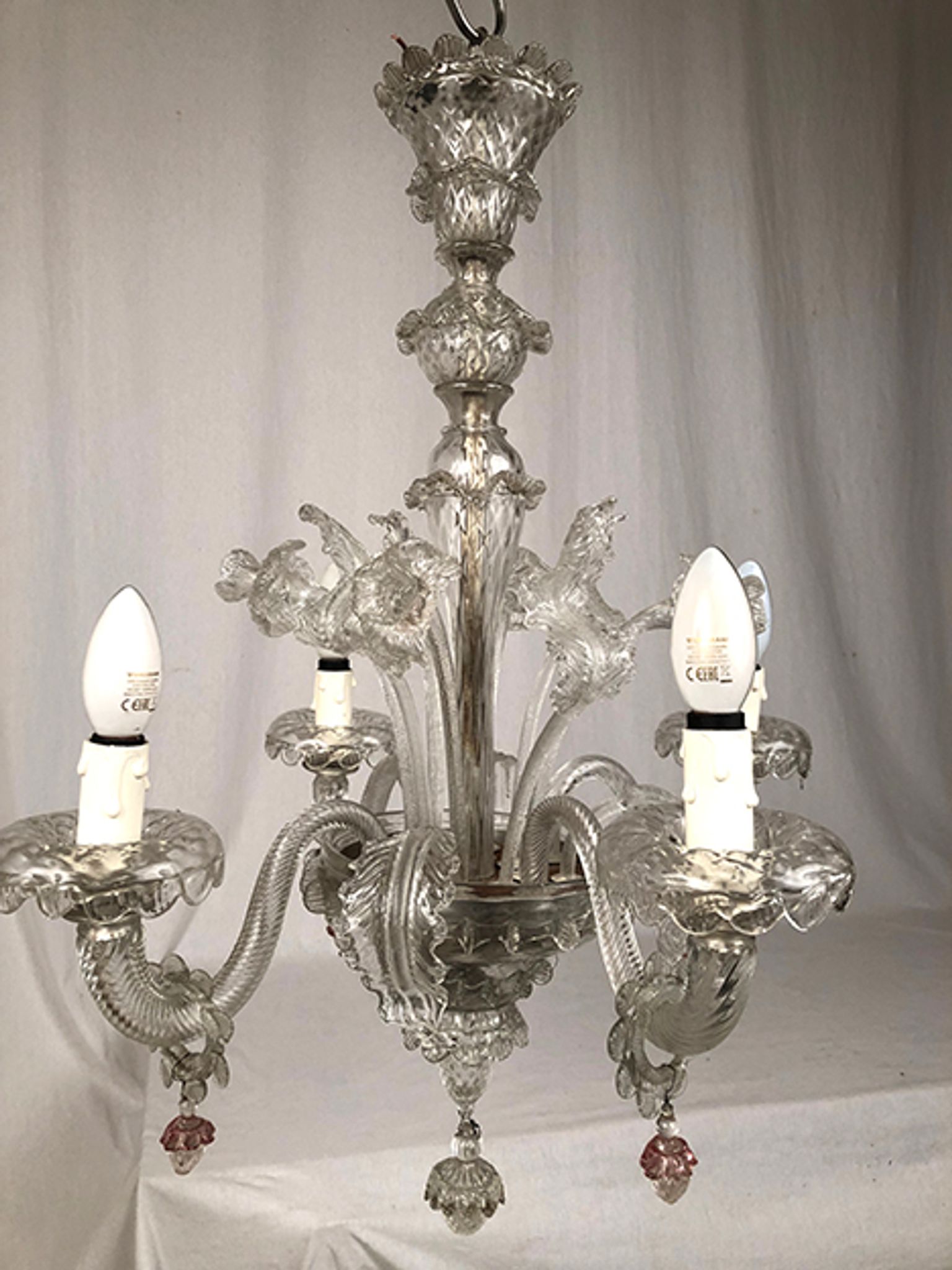 Murano glass chandelier with four light arms, late 19th century.