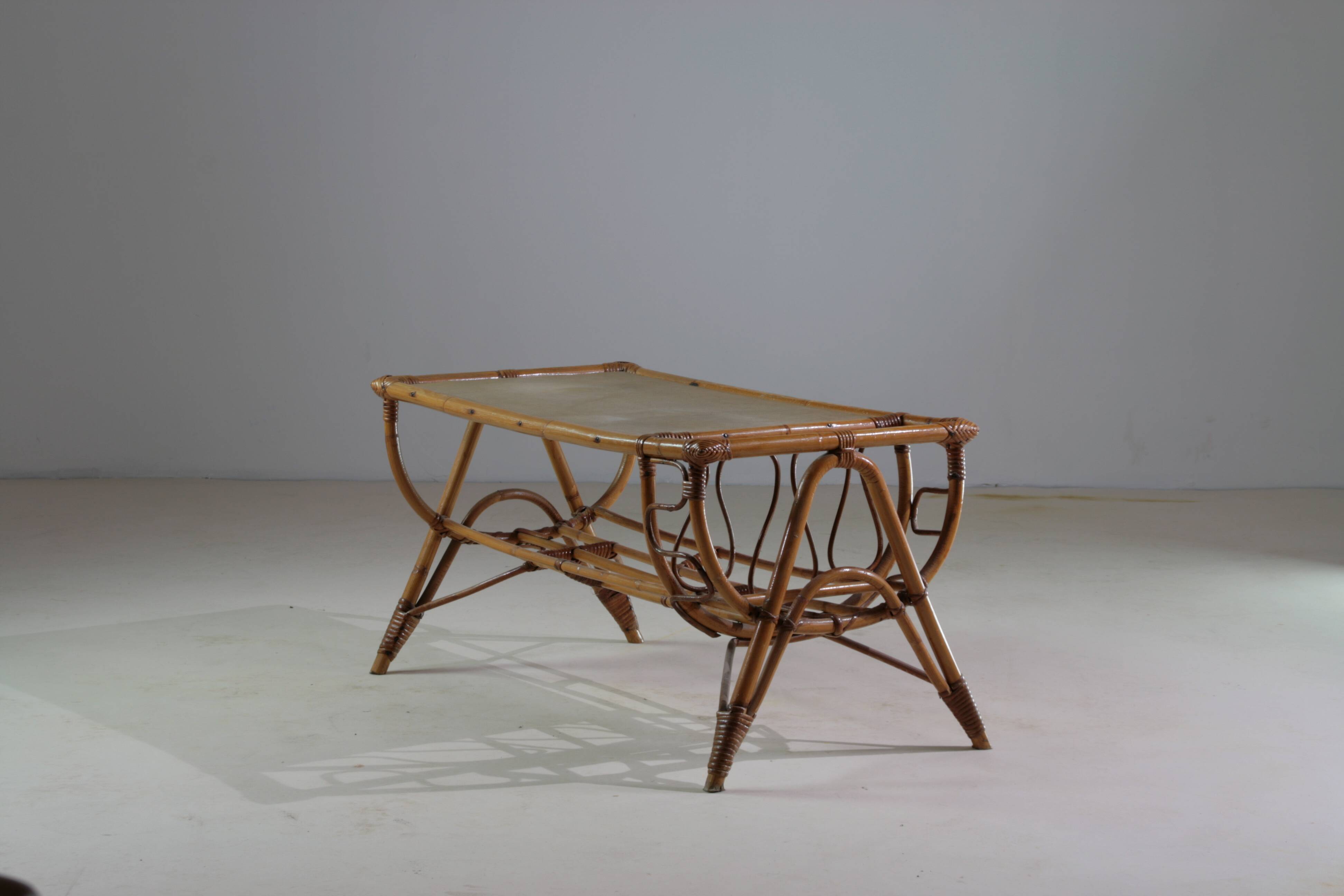 Vintage rattan coffee table, France 1960.