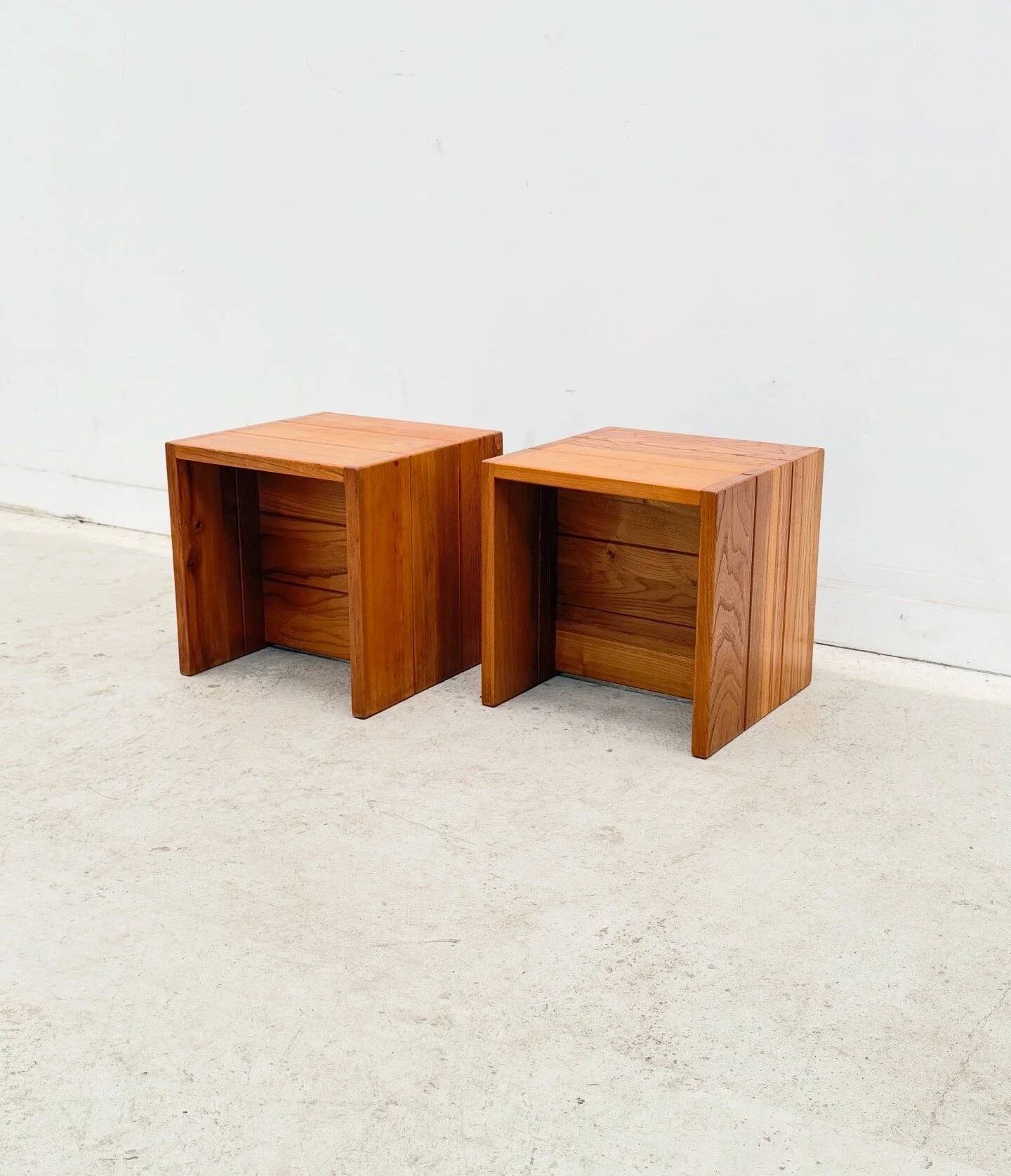 Pair of Maison Regain bedside tables in solid elm, France 1970