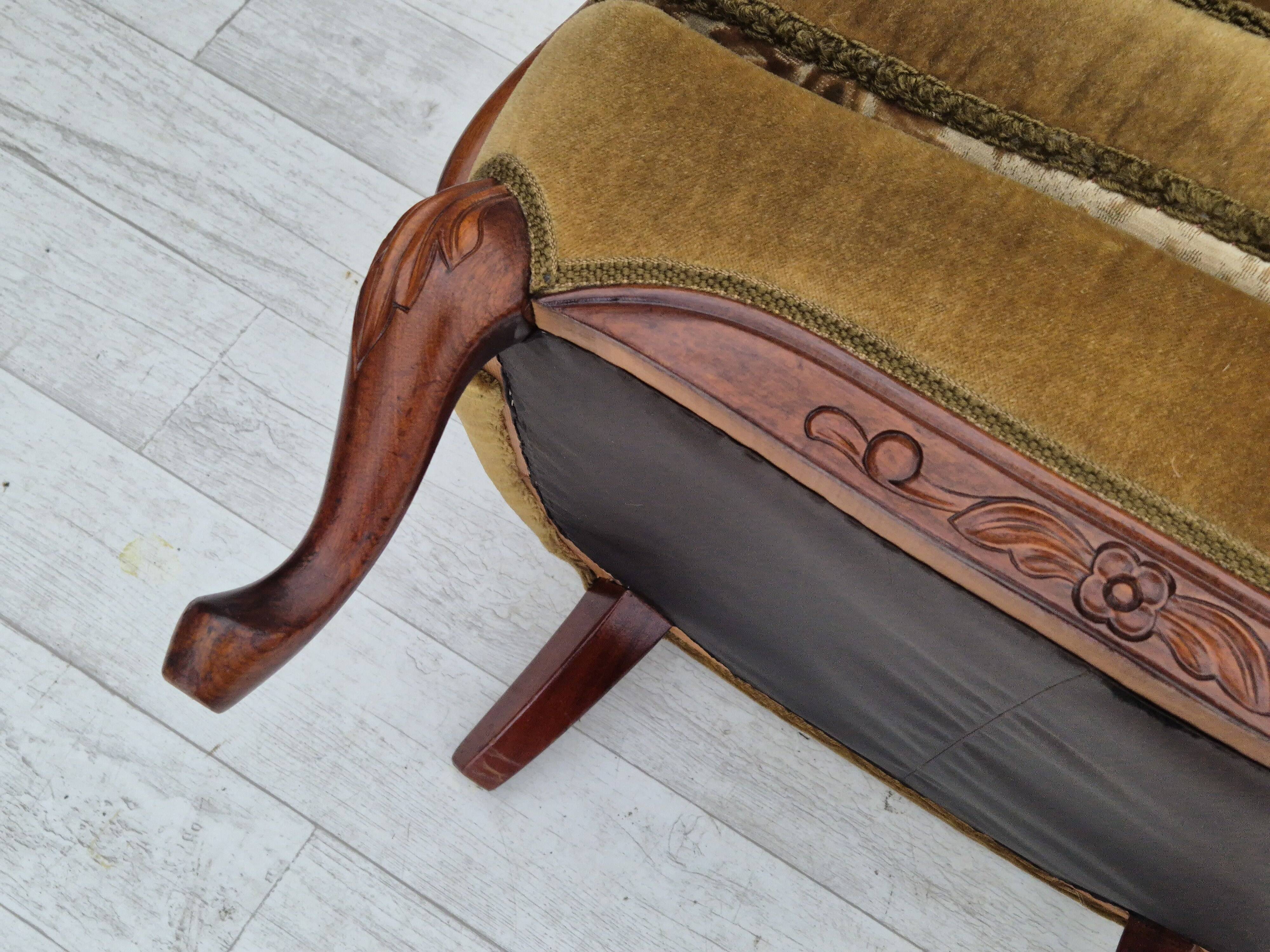 1950s, Danish highback armchair, original upholstery, green velour.