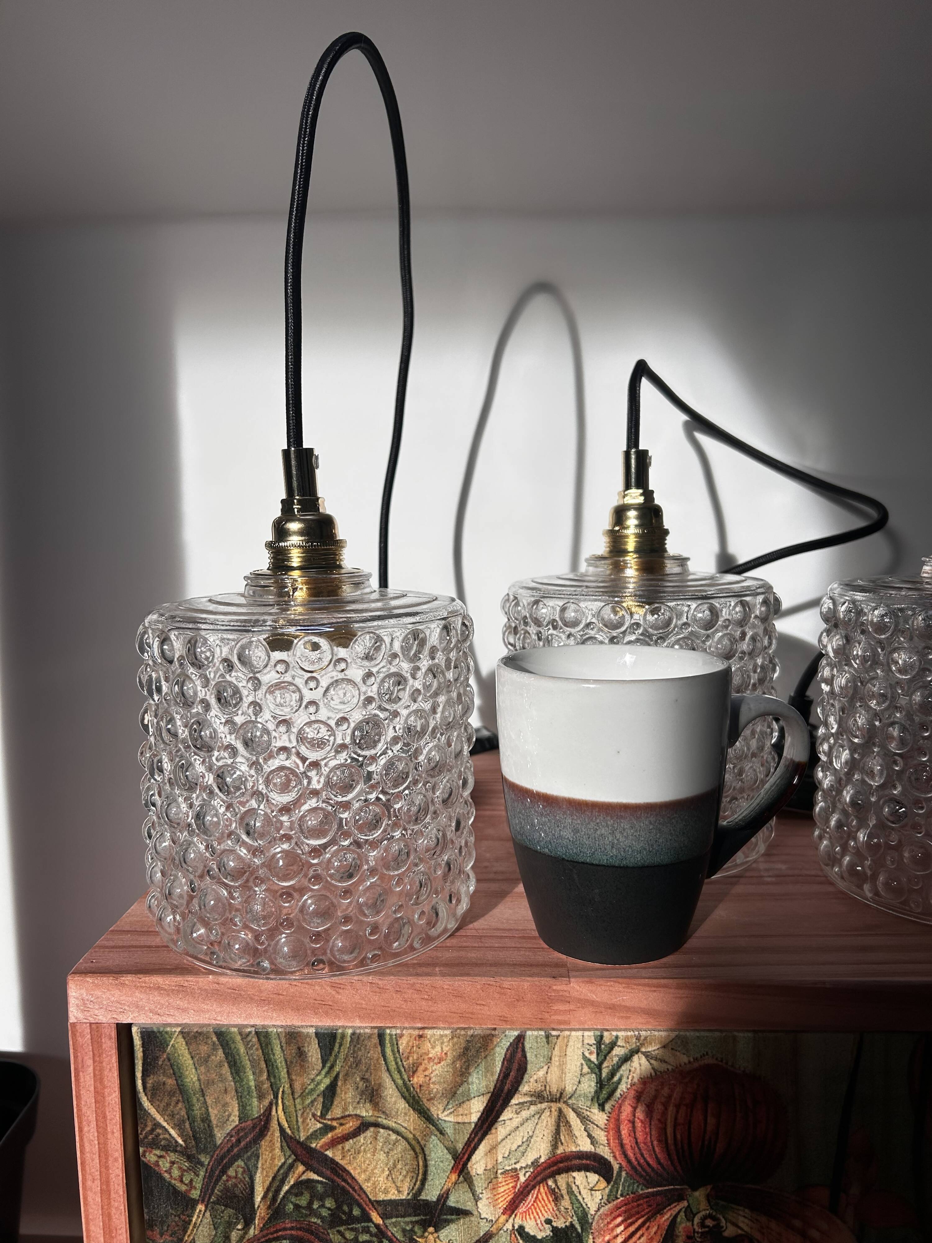 Set of three bubble glass pendant lights