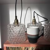 Set of three bubble glass pendant lights